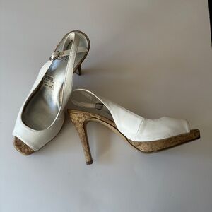 FIONI Clothing White Peep-Toe cork heels